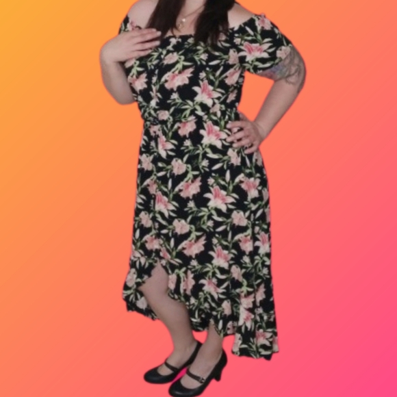 J for Justify Dresses & Skirts - Off Shoulder Asymmetrical Whimsical Flowy Lily Tropical Dress Sz XL